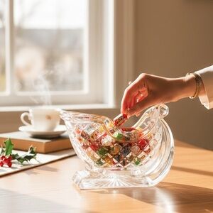 Vintage Cut Glass Crystal Santa Sleigh Sled Serving Dish Vase Bowl
